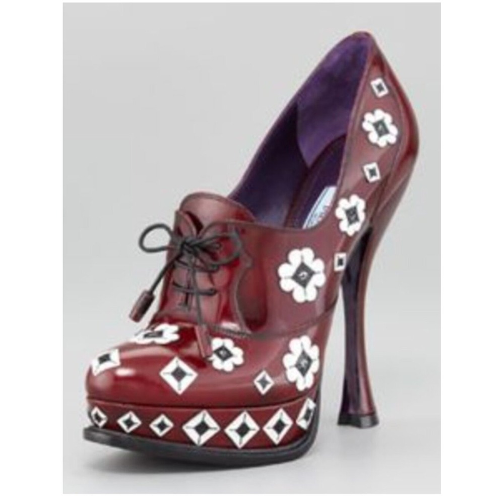PRADA floral clog heels shoes oxford booties size 37 (runs like 6.5) - Picture 3 of 11